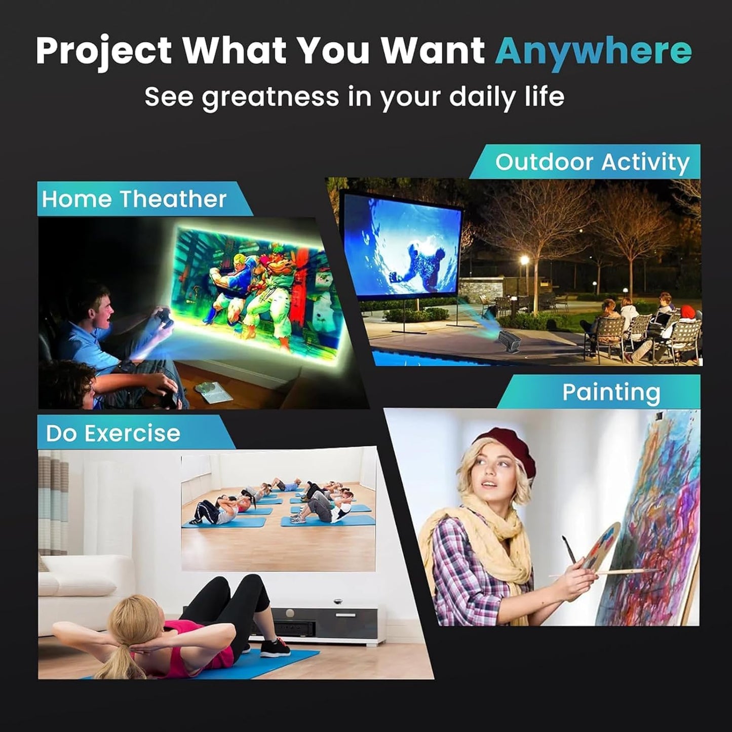 4K Portable Smart HD Projector with WiFi & Bluetooth Android 180°