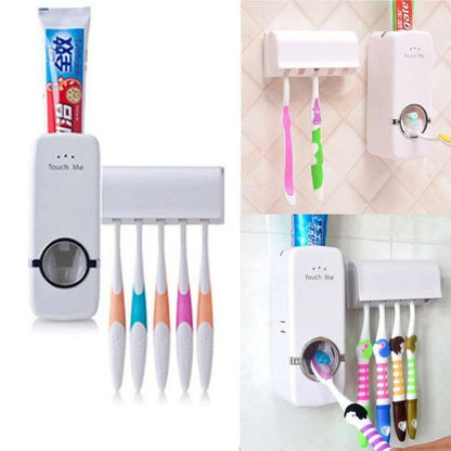 Toothpaste Dispenser With 5 Brush Holder  | Wall Mounted Automatic