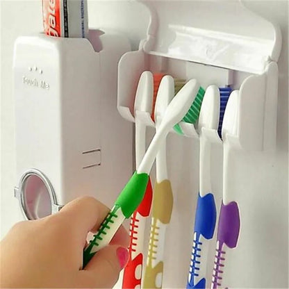 Toothpaste Dispenser With 5 Brush Holder  | Wall Mounted Automatic