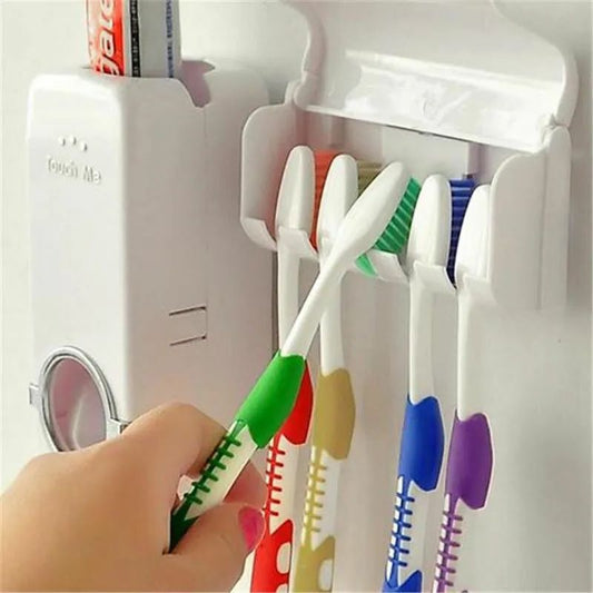 Toothpaste Dispenser With 5 Brush Holder  | Wall Mounted Automatic