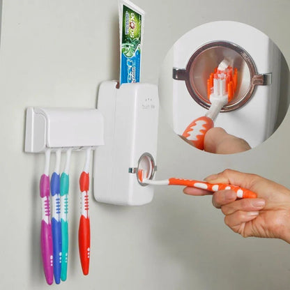 Toothpaste Dispenser With 5 Brush Holder  | Wall Mounted Automatic